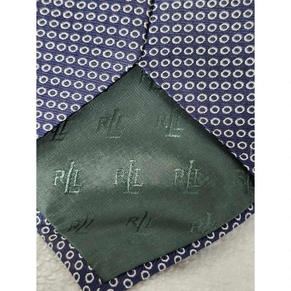 Lauren Ralph Lauren Navy Blue White Geometric 100% Silk Mens Tie USA